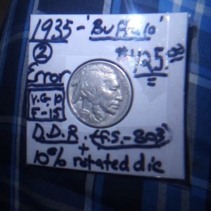 1935 Buffalo Nickel 5¢ Five Cent DDR FS-803/10% Rotated Die Average Circulated - Picture 1 of 6
