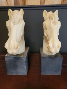 Vintage Pair Italian A. Santini Sculpted Stallion Horse Head Resin Bookends - Picture 1 of 12