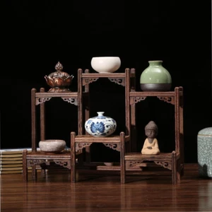 Multi-function Kung Fu Tea Pot Crafts Display Holder Shelves Vase Cup Wood Carvi - Picture 1 of 33