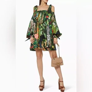 DOLCE & GABBANA Jungle Forest Cotton Poplin Mini Dress - Picture 1 of 12