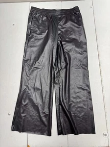 Divided H&M Faux Black Leather Elastic Waist Straight Leg Pants Womens Size L - Picture 1 of 8