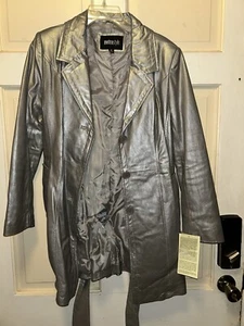 Women’s Lined Genuine Leather Coat, Gray/Silver - Picture 1 of 12