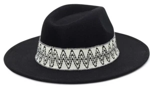 Time & Tru Womens Felt Fedora Black Hat With Pendleton Trim NWT O/S - Picture 1 of 5