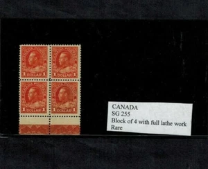 Canada 1922-23 1$ Brown Orange Block of 4 SG 255 Full Lathe Work MNH F/VF - Picture 1 of 3