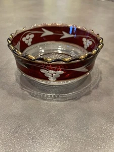 EAPG Tarentum Glass Tiny Thumbprint Ruby Flash Stain Etch Grape Leaf Berry Bowl - Picture 1 of 8