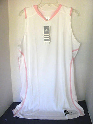 CAMISA DE BASQUETE ADIDAS W PRO TEAM~Branco e Rosa Acabamento~Grande Feminina~Nova Com Etiqueta - Imagem 1 de 3