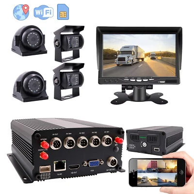 Truck 4CH GPS 4G LTE WIFI 1080P Car DVR Video Record Camera 7" LCD+4 Cameras - Image 1 of 4