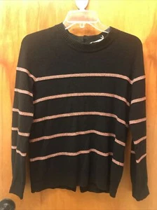 Tory Burch Black Pink Metallic Stripe Long Sleeve Wool Cashmere Blend Sweater XS - Picture 1 of 6