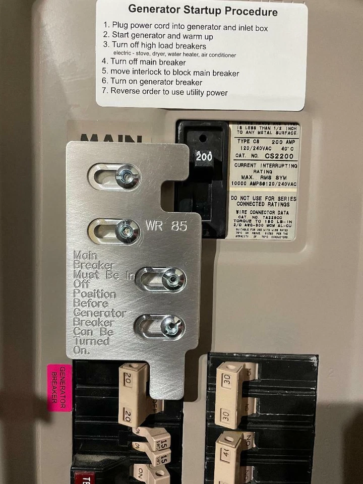 Kit de enclavamiento de generador, martillo cortador panel de 200 amperios con interruptor principal vertical Foto 1 de 4