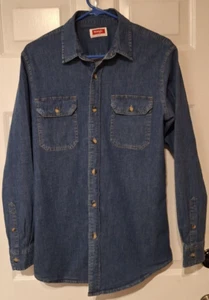Camisa Wrangler Para Hombres Pequeña Azul Denim Abotonada Manga Larga Western Rodeo - Imagen 1 de 7