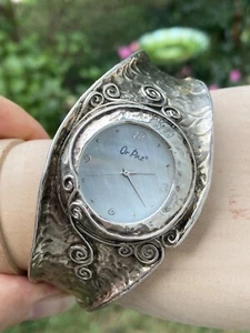 Hammered Sterling Silver Watch Cuff Bracelet PZ Israel 925 55.7 Grams - Picture 1 of 21