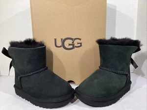 UGG Toddler Size 8 EU 25 Black Suede Mini Bailey Bow II Lined Boots AJ-339 - Picture 1 of 9