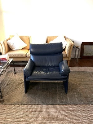 Vintage Saporiti Italian Lounge Chair Blue Vinyl Retro EB9844 MNOR - Image 1 of 4