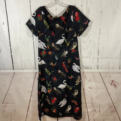 eShakti Midi платье L черный цветочный птица прихоти лес фея Artsy мистический - Изображение 1 из 4