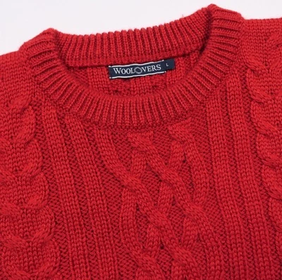 Suéter de pescador tejido con cable de lana roja Woolovers para hombre L ~ ¡Excelente! Lavable Foto 1 de 4