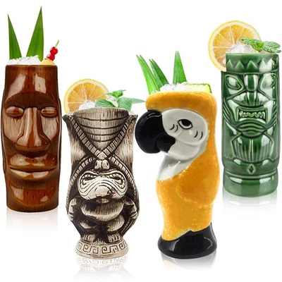 Juego de 4 tazas de cóctel Tiki - tazas de cóctel hawaianas grandes de cerámica... Foto 1 de 4