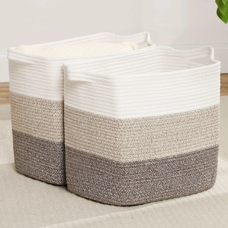 Storage Baskets for Clothes Fabric Cotton Rope Storage Basket with Handles, D... - Image 1 of 4