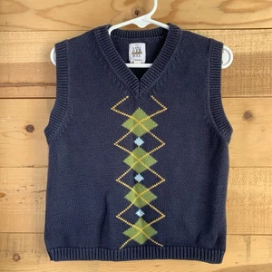 Y2K Baby Gap Size 4 Knitted Argyle Vest Blue Green 90’s Boy Preppy Cotton - Picture 1 of 4