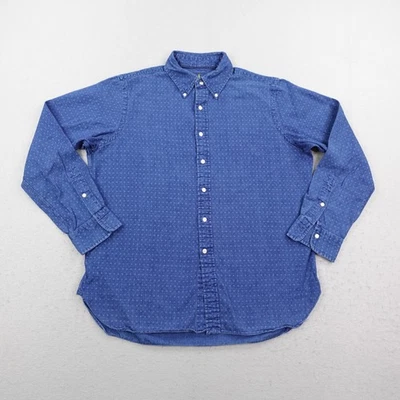 Camisa Ralph Lauren Para Hombre Grande Azul Índigo Oxford Cambray Geométrica Con Botones Foto 1 de 4