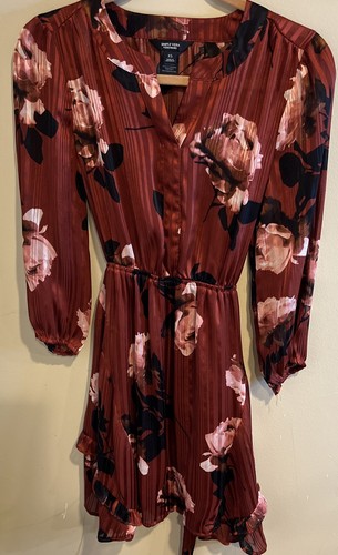 Abito San Valentino SIMPLE VERA Vera Wang in mattoni ruggine floreale manica lunga XS