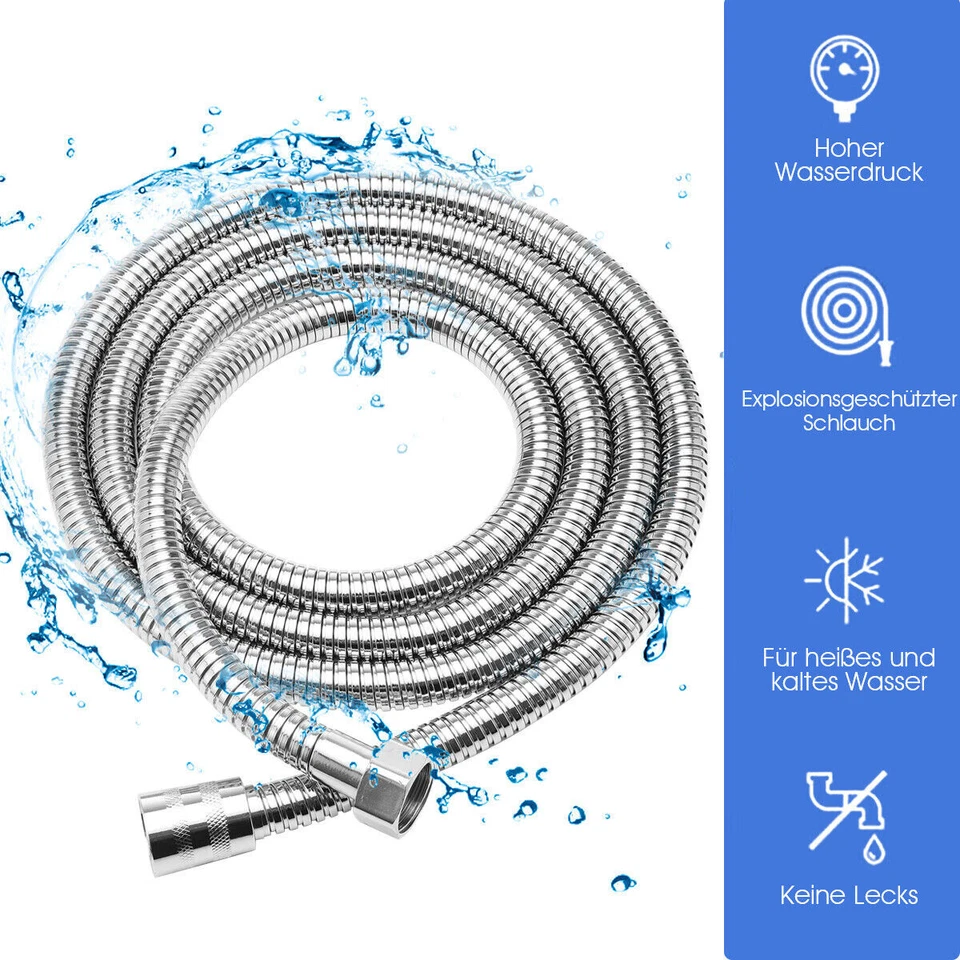 Brauseschlauch Duschschlauch Wanne Dusche Schlauch Bidet 2m 1/2" Edelstahl Qivee - Bild 1 von 4