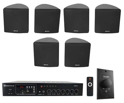 Rockville Commercial Restaurant Amp+(6) Black Slim Wall Speakers+Wall Controller - Image 1 of 4