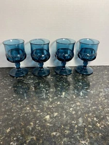 Tiffin Imperial Blue Kings Crown Thumbprint Small Goblets - Picture 1 of 4