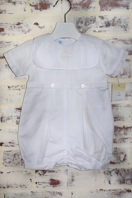 Petit Ami Baby Boys White Christening Romper with Cross Collar 3 Months - Image 1 of 4