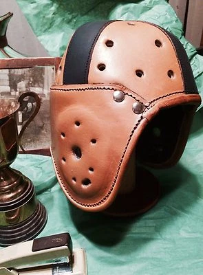 1920-30s  Leather Heisman Style Black Cross  Leather Football Helmet 4 strapper - Image 1 of 4