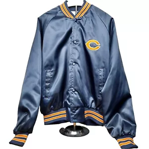 Chaqueta Bomber Grande Vintage Años 80 NFL Chicago Bears Línea Tiza Satén Snap ¡BONITA! - Imagen 1 de 13