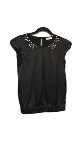 Camicetta casual New York & Co donna nera impreziosita senza maniche carriera XS $46,95 - Foto 1 di 8