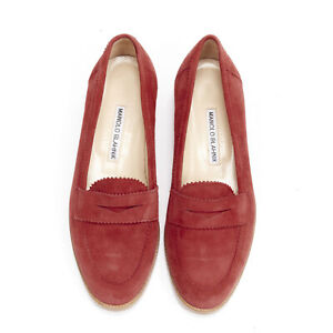 MANOLO BLAHNIK red suede leather classic penny loafer EU37