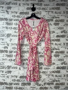 NWT! DR DRESSIN Retro 70's Chic Printed Flare Sleeve Tie Waist Dress Pink sz XXL - Picture 1 of 9