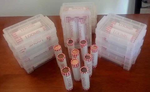 10 (Ten) Fed Sealed Lincoln Cent Rolls Unsearched Pennies ~ W/Plastic Holders ~ Cover