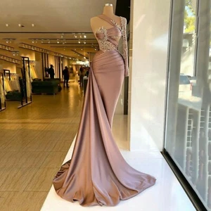 Mermaid Satin Beadings One Shoulder Celebrity Party Dress Prom Evening New Gown - Picture 1 of 3