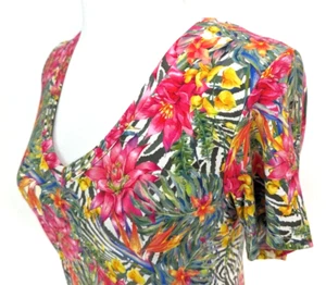 Blusa JOHNNY WAS Floral Caballos Herradura Cuello en V Elastizada Top Rosa Multi XS VEUC* - Imagen 1 de 10