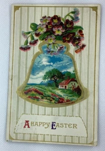 Postcard Happy Easter Embossed Bell Flowers Spring scene 1911 Ashtabula OH D156 - Picture 1 of 2
