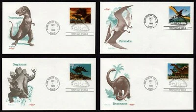 USA, SCOTT # 2422-2425, SET OF 4 ARTMASTER FDC COVERS 1989 PREHISTORIC ANIMALS - Image 1 of 4