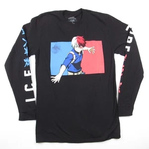 My Hero Academia Long Sleeve Shirt Men's Size M Todoroki Fire & Ice Black - Picture 1 of 8