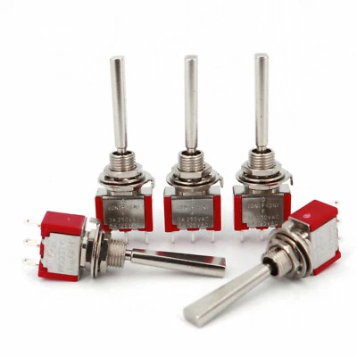 5Pcs Flat Long Lever 3Pin Momentary MOM-OFF-MOM Remote Control Toggle Switch