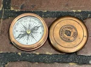 Bussola tascabile marina 1920 custodia in pelle ottone metallo - Foto 1 di 11