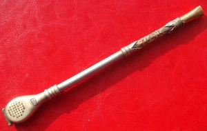 Antigua pajita de té argentina Bombilla yerba de metal IND ALPACA ARG. - Imagen 1 de 24