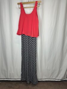 Persaya Women's Small OSFM Long Dress Pants Red Full Length Print Stretch Waist