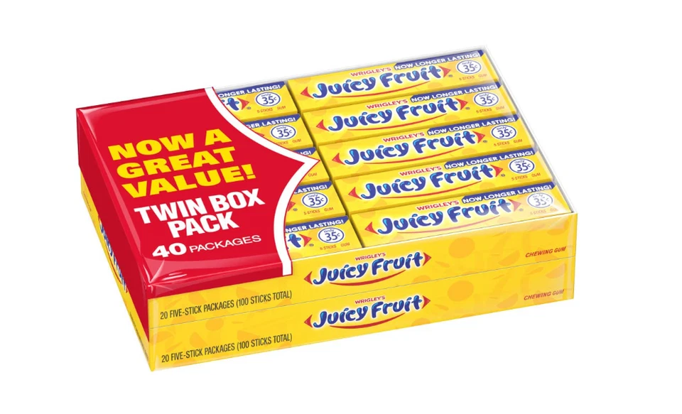 Wrigley's JUICY FRUIT Original Bubble Gum Chewing Gum Pack, 5 Stick (Pack of 40) - Image 1 of 1