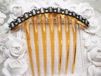 Hermoso peine de pelo grande con ribete de estrás Baguette giro francés, peine de boda Foto 1 de 4