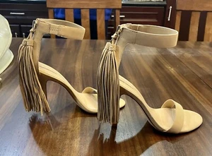 Aldo Heels Size 7 - beige suede with back tassel and zipper back stiletto heel - Picture 1 of 5