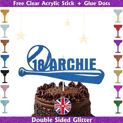 Personalised Baseball Theme Glitter Cake Topper Birthday Sports Party  - Image 1 of 2