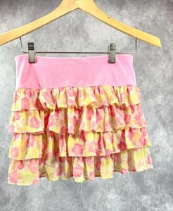 Girls Ruffele Skirt Pink Yellow Floral Fitch Summer Skirt Size 10 - Picture 1 of 7