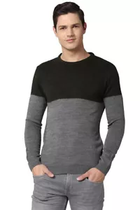 Kenneth Cole Reaction Men's, Color Block Crew Neck Cotton Sweater, Gray, L - Picture 1 of 5