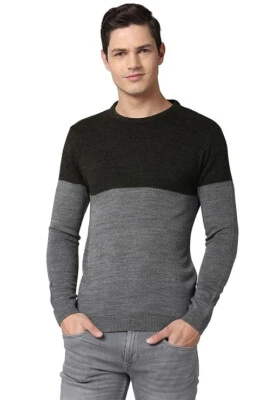 Suéter de algodón Kenneth Cole Reaction para hombre, bloque de color cuello redondo, gris, L Foto 1 de 4